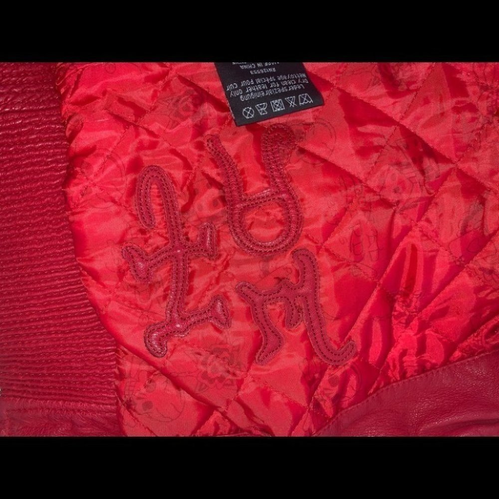 Ed Hardy Leather Jacket Women’s Size Medium Red‎  Y2K Vintage Hooded Authentic - Picture 10 of 12